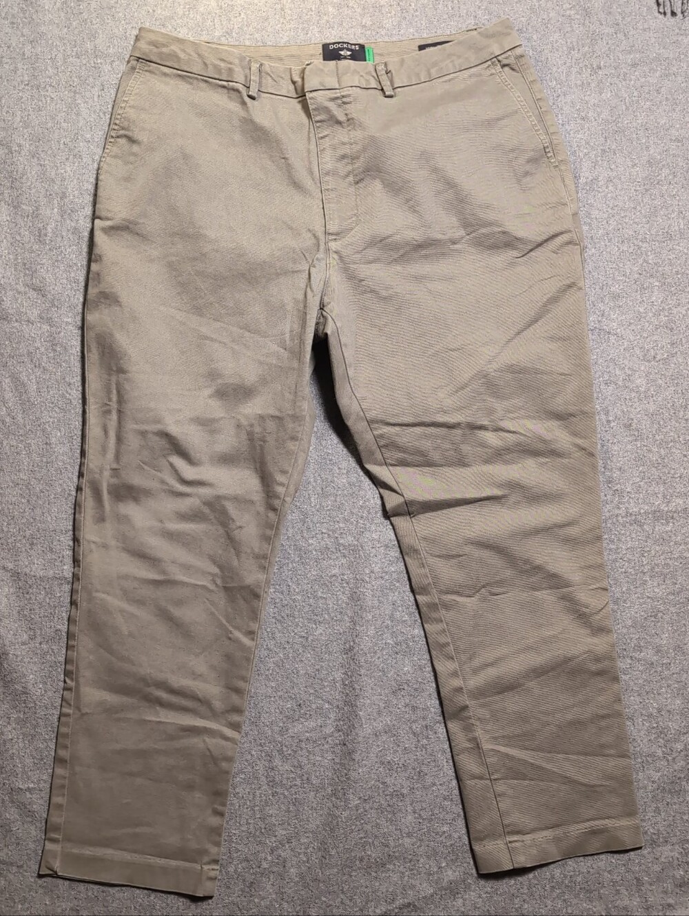 Dockers Slim Ankle Chino Pants Mens 33 Khaki Tan Stretch Waterless Casual